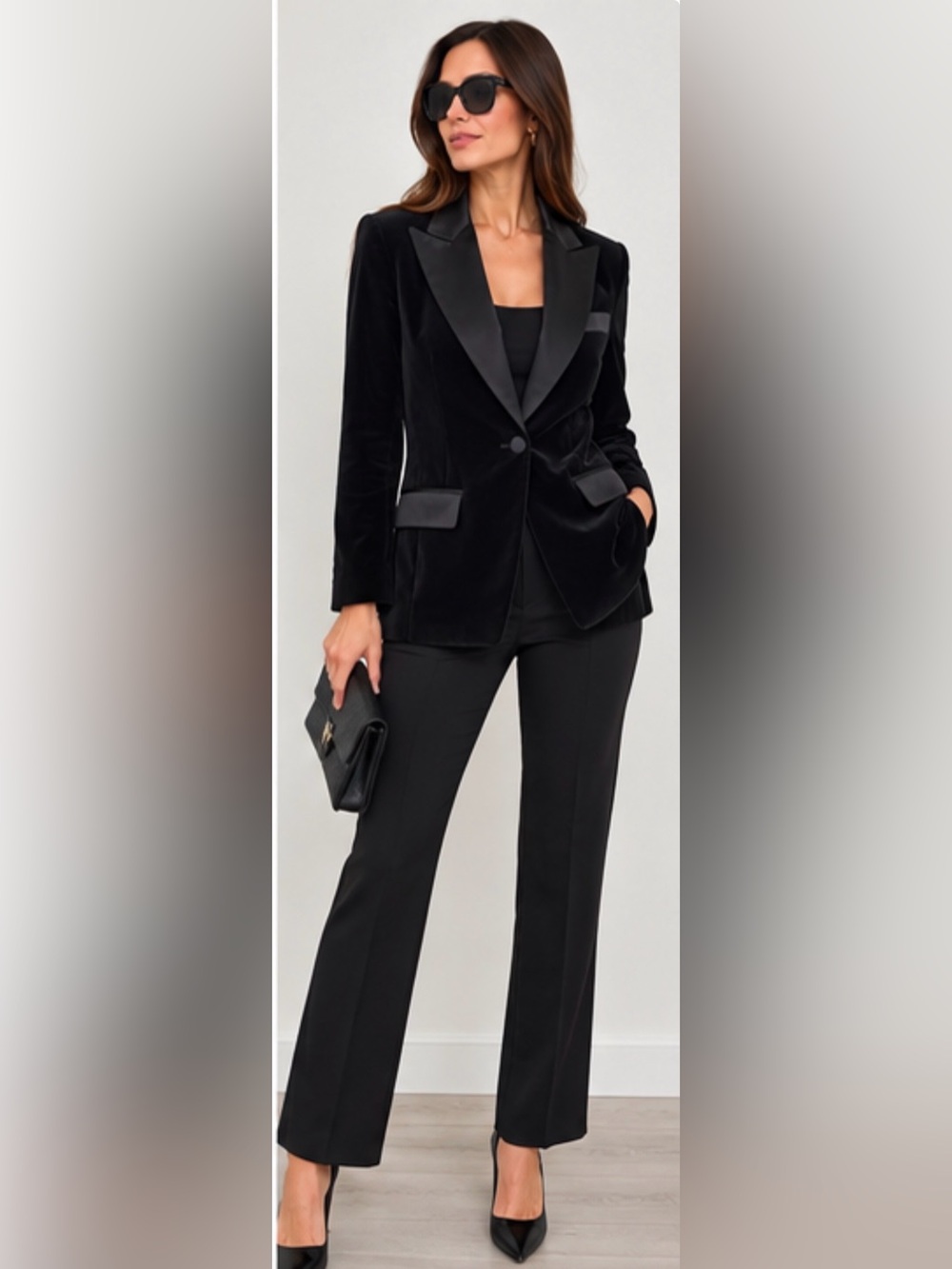 Vintage Ingrid for Laurenz Black Cotton Velvet Tuxedo Blazer Size 40